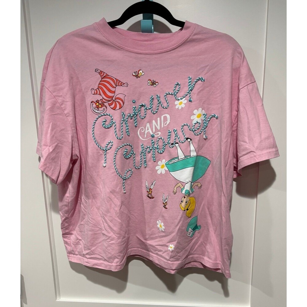 2025 Disney Parks Alice In Wonderland Cheshire Cat Pink Shirt Curiouser size XL